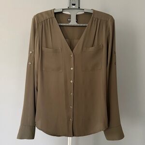Express Olive Green Button Front Blouse
